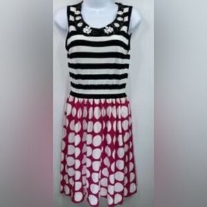 Love Moschino Black & White Striped Pink Polka Dot Dress Embellished Bodice Y2K